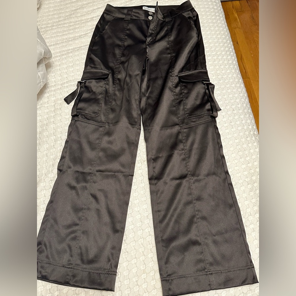 Black satin like cargo pants
